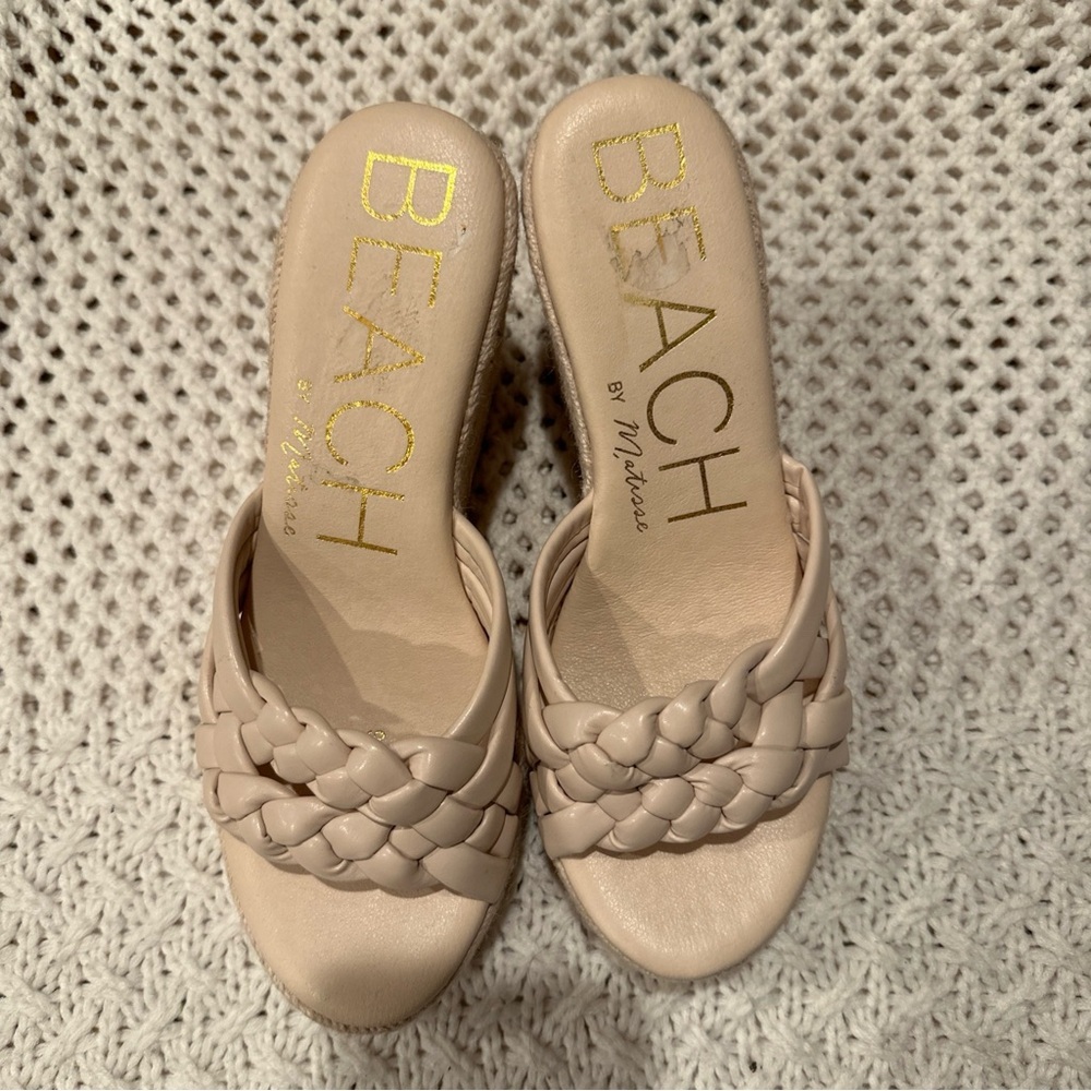 BEACH BY MATISSE BRAIDED WEDGE SANDALS CREAM 9M WOMENS